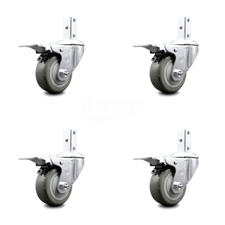 Service Caster 3.5 Inch Gray Poly Swivel 7/8 Inch Square Stem Caster Set Total Lock Brake SCC SCC-SQTTL20S3514-PPUB-GRY-78-4
